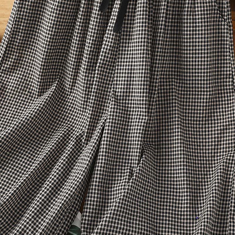 Pantaloni larghi da donna Buddha Stones in cotone casual con cuciture a griglia, lunghezza 7-8, con tasche - image 12