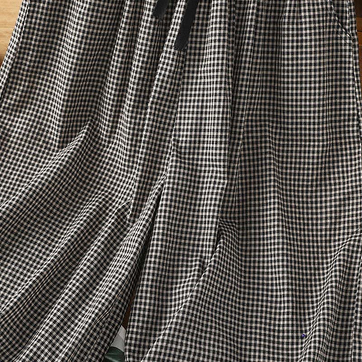Pantaloni larghi da donna Buddha Stones in cotone casual con cuciture a griglia, lunghezza 7-8, con tasche - image 12