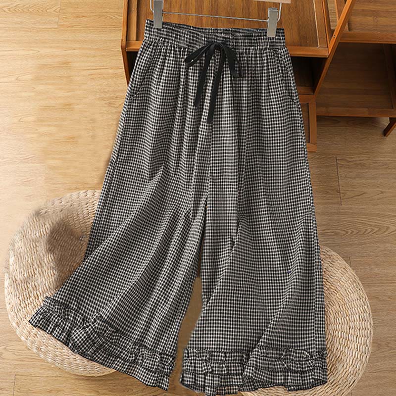 Pantaloni larghi da donna Buddha Stones in cotone casual con cuciture a griglia, lunghezza 7-8, con tasche - Grigio scuro - US6, UK/AU10, EU38 (XL) - image 8
