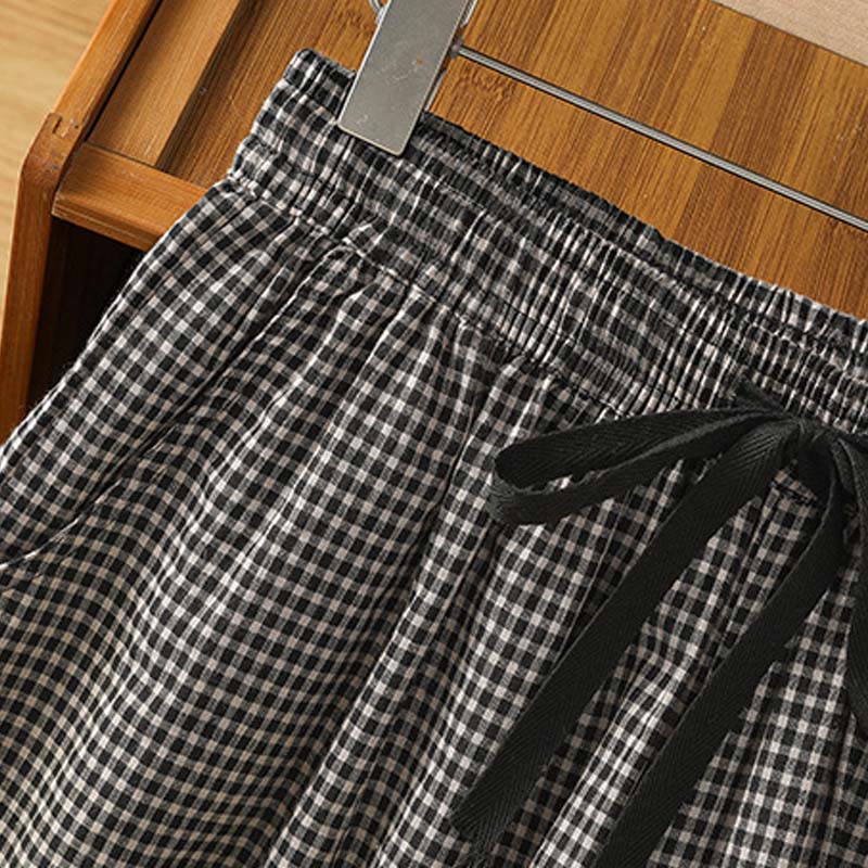 Pantaloni larghi da donna Buddha Stones in cotone casual con cuciture a griglia, lunghezza 7-8, con tasche - image 10