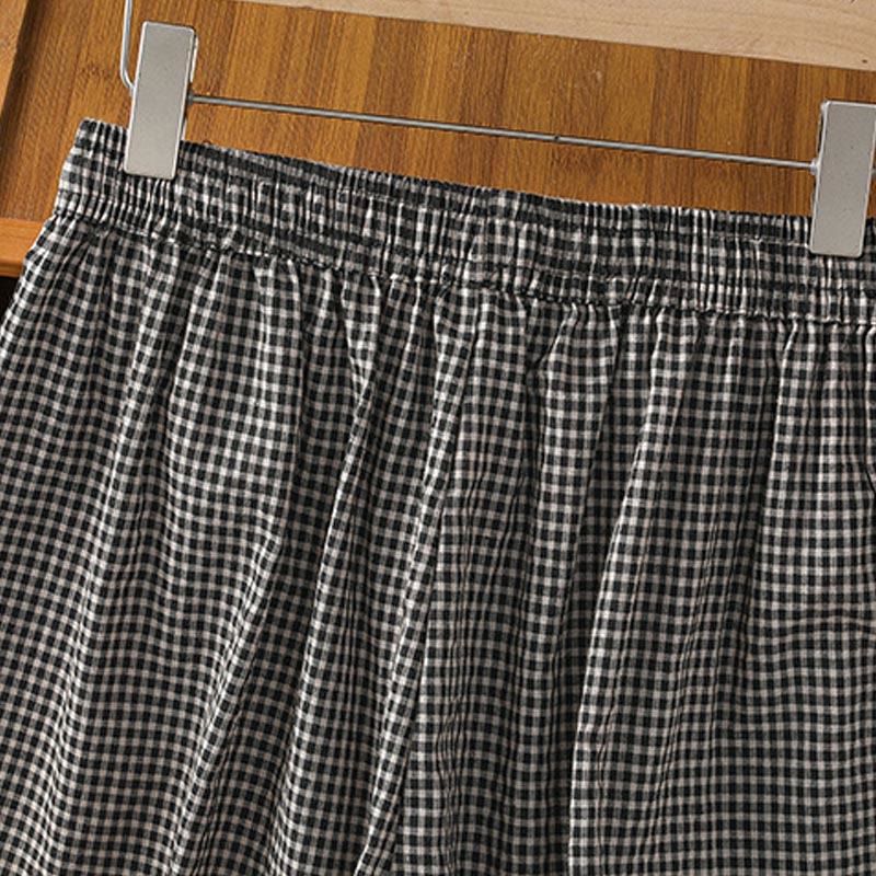 Pantaloni larghi da donna Buddha Stones in cotone casual con cuciture a griglia, lunghezza 7-8, con tasche - image 14