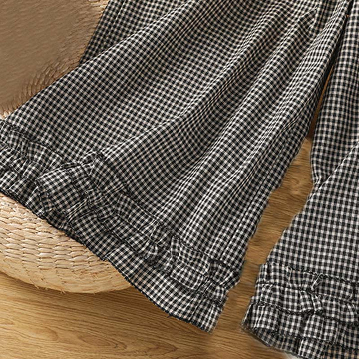 Pantaloni larghi da donna Buddha Stones in cotone casual con cuciture a griglia, lunghezza 7-8, con tasche - image 12