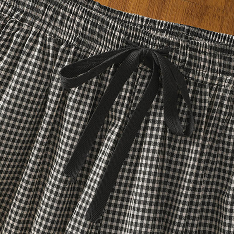 Pantaloni larghi da donna Buddha Stones in cotone casual con cuciture a griglia, lunghezza 7-8, con tasche - image 13