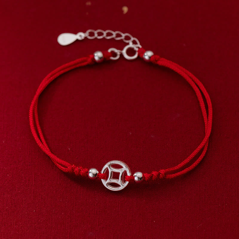 Bracciale portafortuna in argento sterling 925 con monete di rame cavo Buddha Stones - Argento Sterling 925 (circonferenza polso: 15-18 cm) - image 1