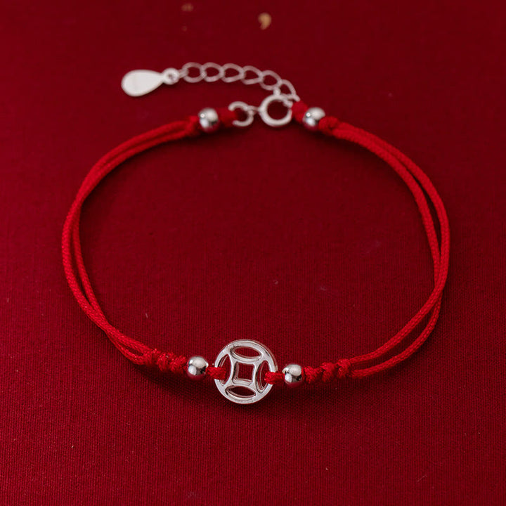 Bracciale portafortuna in argento sterling 925 con monete di rame cavo Buddha Stones - Argento Sterling 925 (circonferenza polso: 15-18 cm) - image 1