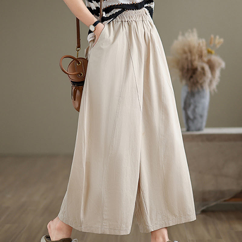 Pantaloni larghi da donna Buddha Stones, casual, in cotone tinta unita, con tasche, lunghezza 7-8 - Beige - US8-10, UK/AU12-14, EU40-42 (2XL) - image 1