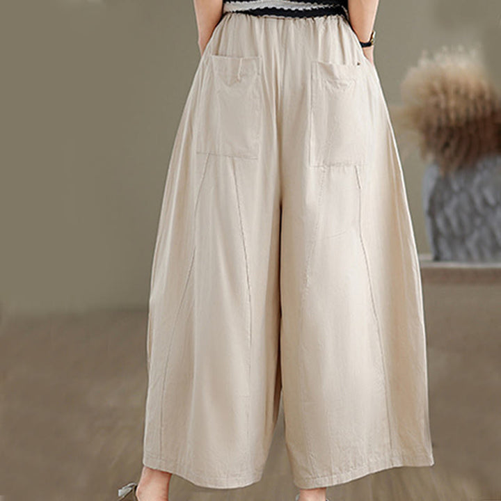 Pantaloni larghi da donna Buddha Stones, casual, in cotone tinta unita, con tasche, lunghezza 7-8 - image 5