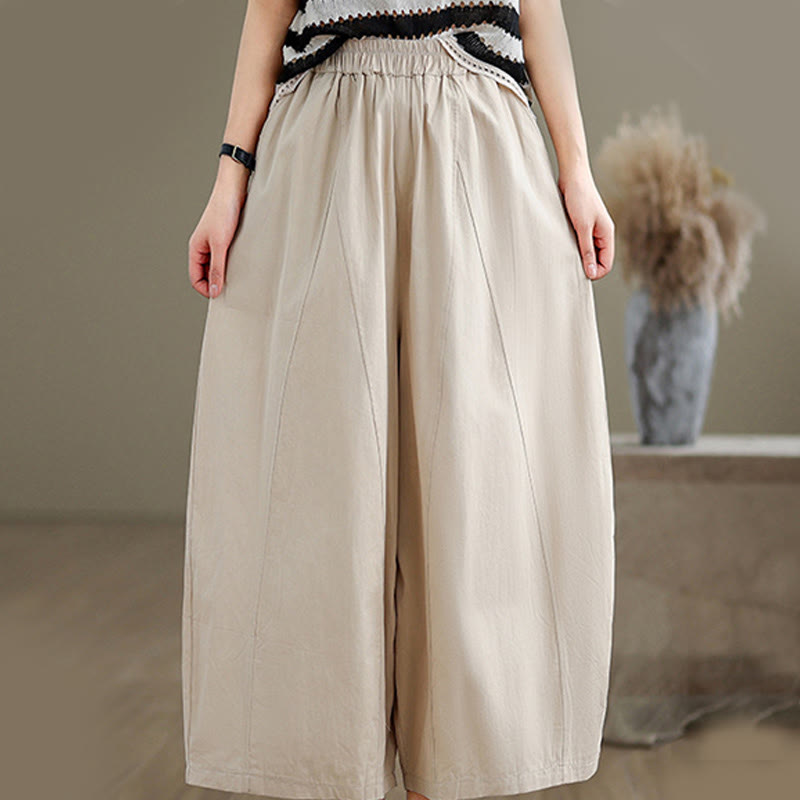 Pantaloni larghi da donna Buddha Stones, casual, in cotone tinta unita, con tasche, lunghezza 7-8 - image 3