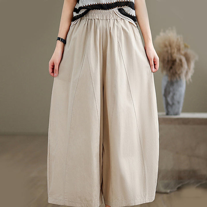 Pantaloni larghi da donna Buddha Stones, casual, in cotone tinta unita, con tasche, lunghezza 7-8 - image 3