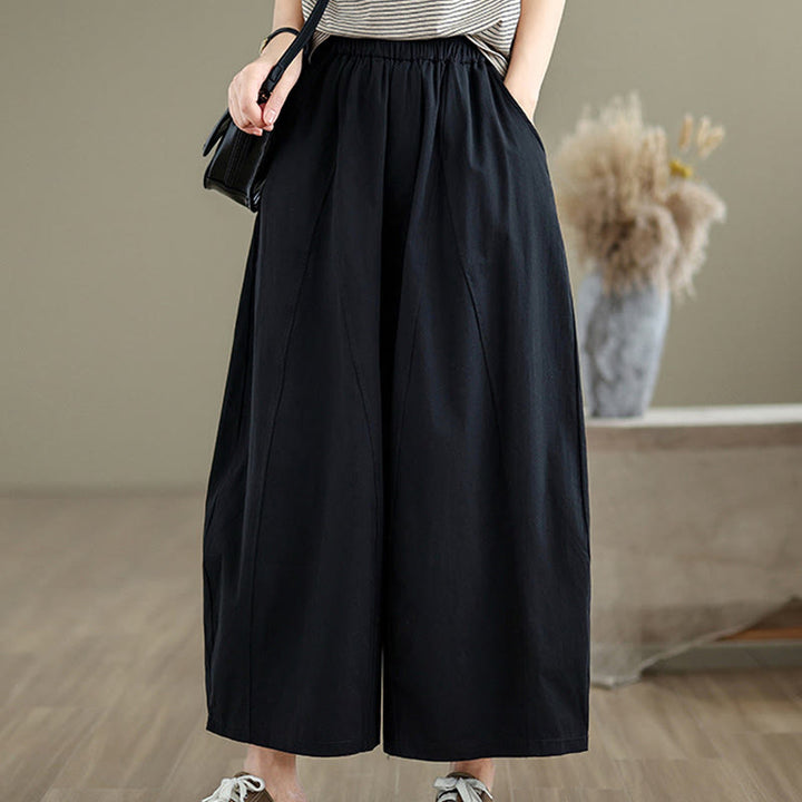 Pantaloni larghi da donna Buddha Stones, casual, in cotone tinta unita, con tasche, lunghezza 7-8 - Nero - US8-10, UK/AU12-14, EU40-42 (2XL) - image 8