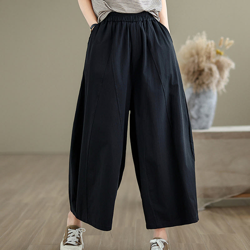 Pantaloni larghi da donna Buddha Stones, casual, in cotone tinta unita, con tasche, lunghezza 7-8 - image 12