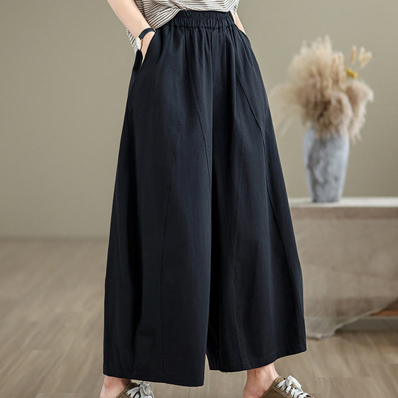 Pantaloni larghi da donna Buddha Stones, casual, in cotone tinta unita, con tasche, lunghezza 7-8 - image 9