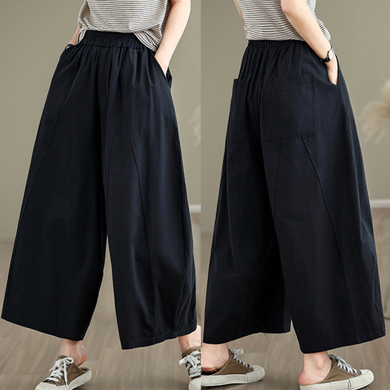 Pantaloni larghi da donna Buddha Stones, casual, in cotone tinta unita, con tasche, lunghezza 7-8 - image 10
