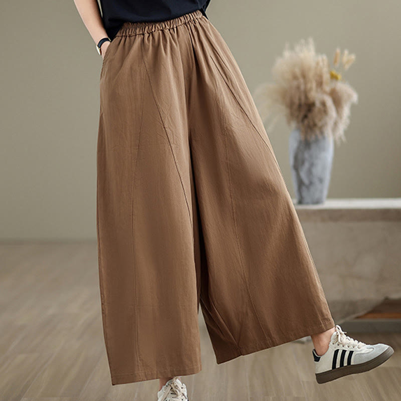 Pantaloni larghi da donna Buddha Stones, casual, in cotone tinta unita, con tasche, lunghezza 7-8 - image 21