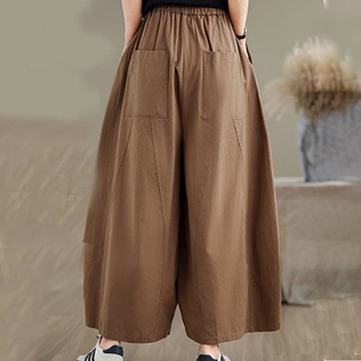 Pantaloni larghi da donna Buddha Stones, casual, in cotone tinta unita, con tasche, lunghezza 7-8 - image 14