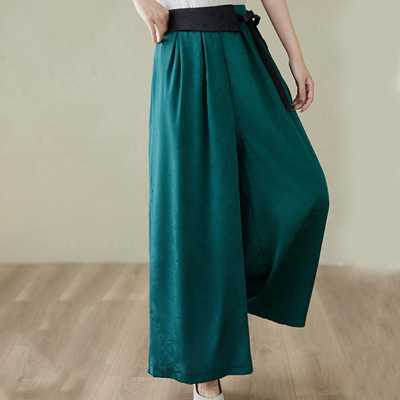 Pantaloni larghi da donna in cotone jacquard casual con lacci e tasche Buddha Stones - image 6