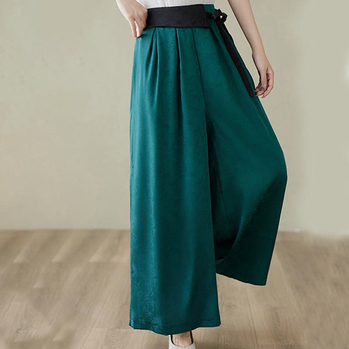 Pantaloni larghi da donna in cotone jacquard casual con lacci e tasche Buddha Stones - image 6