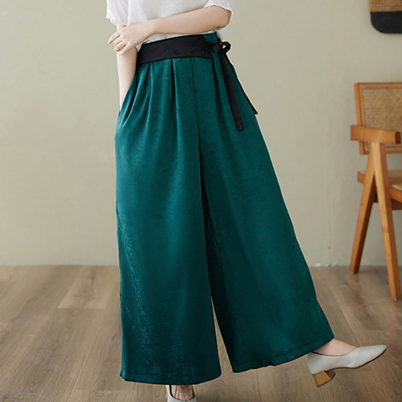 Pantaloni larghi da donna in cotone jacquard casual con lacci e tasche Buddha Stones - image 7