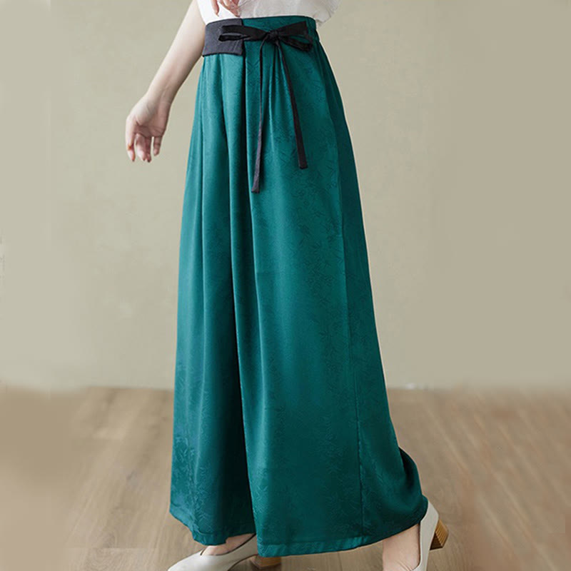 Pantaloni larghi da donna in cotone jacquard casual con lacci e tasche Buddha Stones - image 2