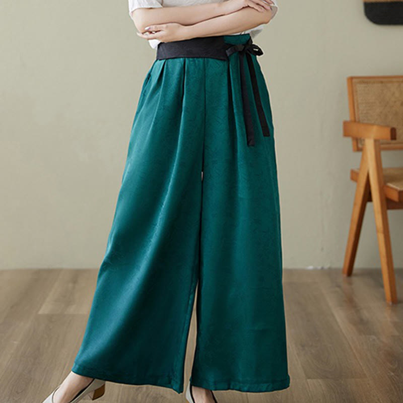 Pantaloni larghi da donna in cotone jacquard casual con lacci e tasche Buddha Stones - image 5