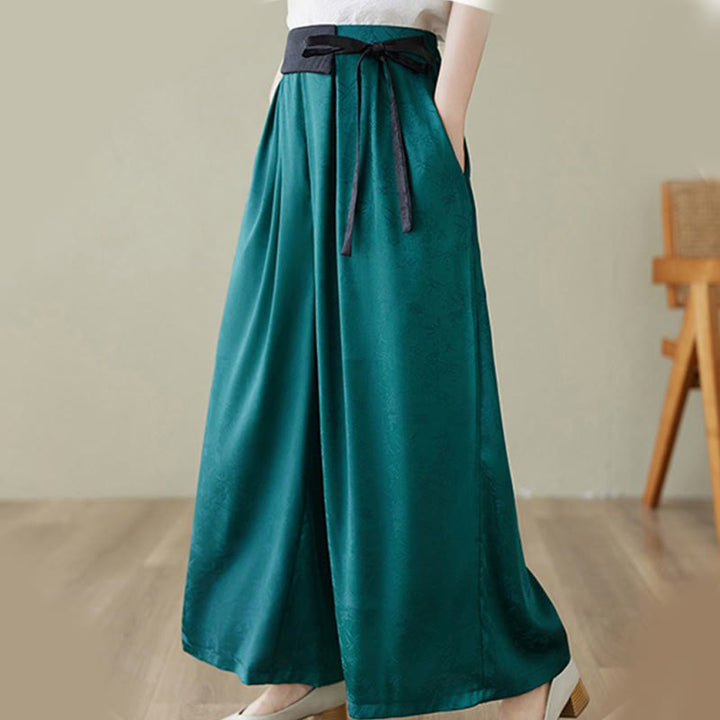 Pantaloni larghi da donna in cotone jacquard casual con lacci e tasche Buddha Stones - image 4