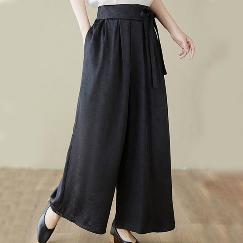 Pantaloni larghi da donna in cotone jacquard casual con lacci e tasche Buddha Stones - image 13