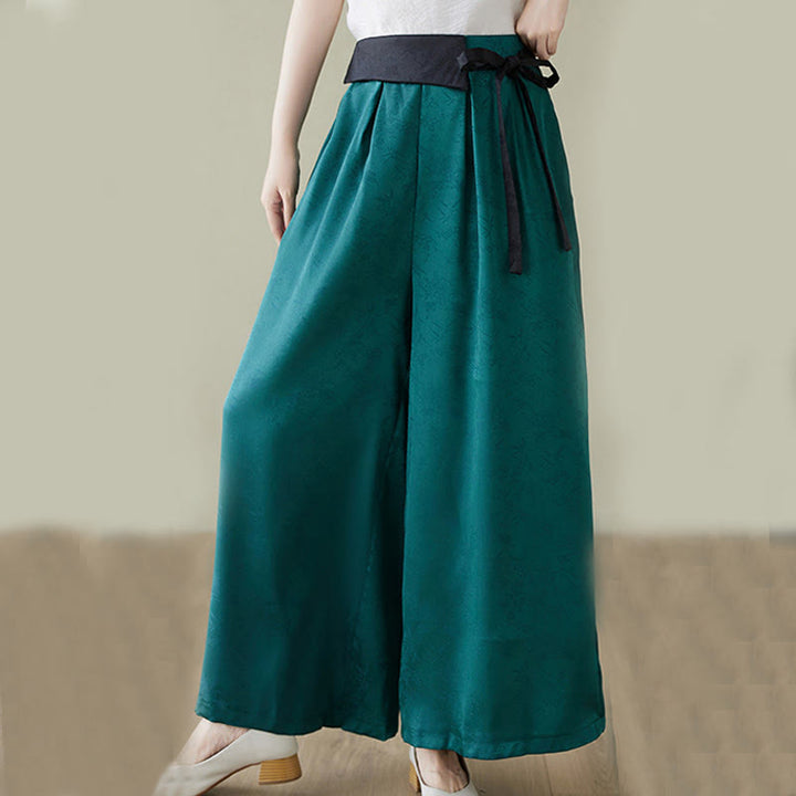 Pantaloni larghi da donna in cotone jacquard casual con lacci e tasche Buddha Stones - image 10