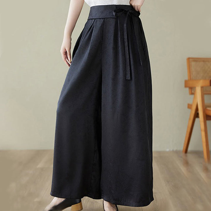 Pantaloni larghi da donna in cotone jacquard casual con lacci e tasche Buddha Stones - Nero - US8-10, UK/AU12-14, EU40-42 (2XL) - image 11
