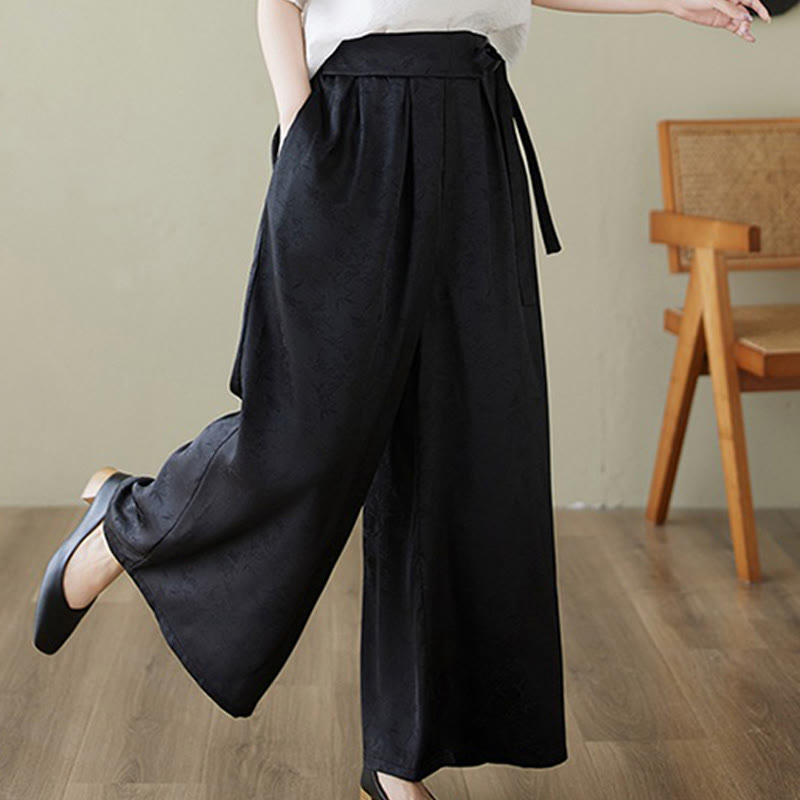 Pantaloni larghi da donna in cotone jacquard casual con lacci e tasche Buddha Stones - image 14