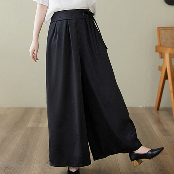 Pantaloni larghi da donna in cotone jacquard casual con lacci e tasche Buddha Stones - image 15