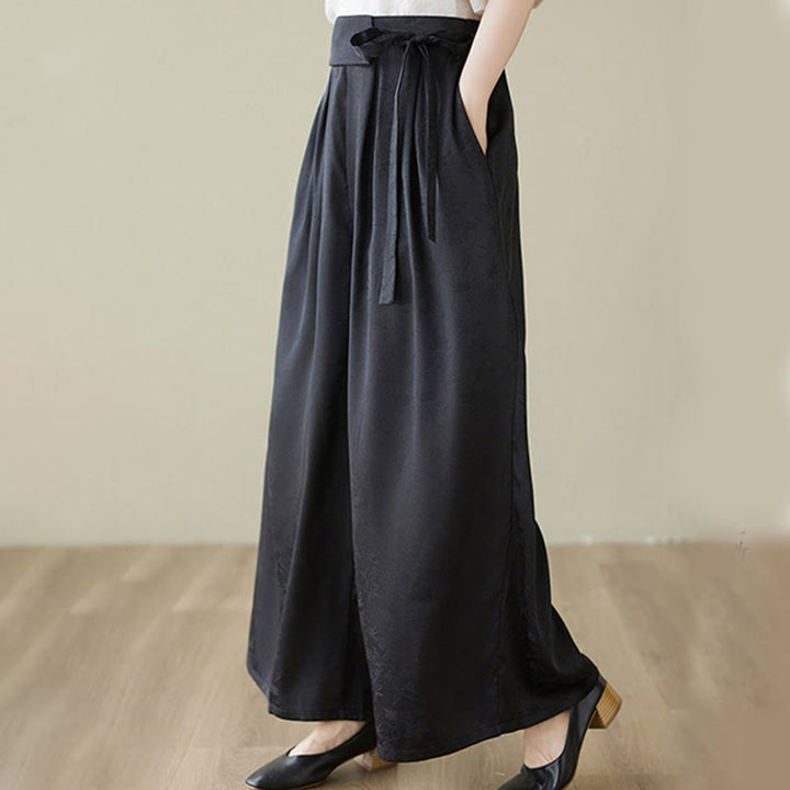 Pantaloni larghi da donna in cotone jacquard casual con lacci e tasche Buddha Stones - image 12