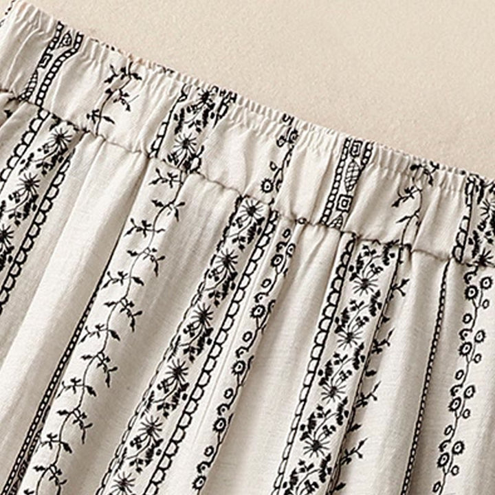 Pantaloni larghi da donna in cotone e lino con stampa verticale Buddha Stones e tasche - image 10