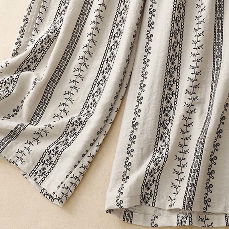 Pantaloni larghi da donna in cotone e lino con stampa verticale Buddha Stones e tasche - image 14