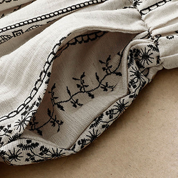 Pantaloni larghi da donna in cotone e lino con stampa verticale Buddha Stones e tasche - image 8