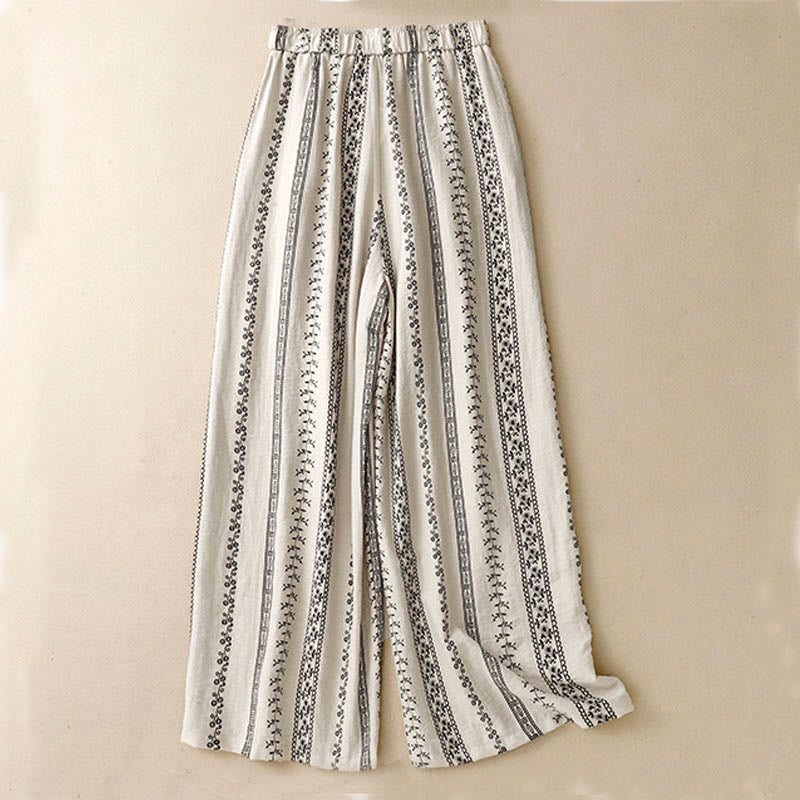 Pantaloni larghi da donna in cotone e lino con stampa verticale Buddha Stones e tasche - image 7
