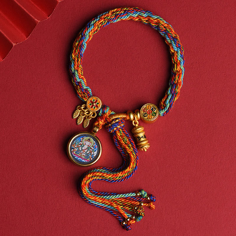 Braccialetto con corda colorata e collegamento in corda, Buddha Stones, Thangka, tibetano, cinese, zodiaco, Zakiram - Bue e Tigre - image 1