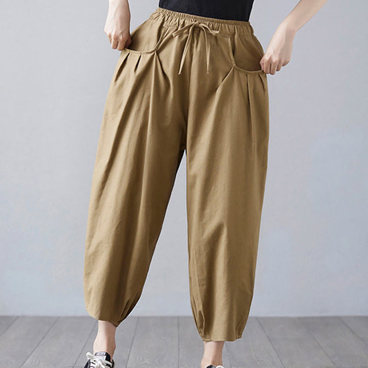 Pantaloni harem da donna in cotone e lino con tasche, Buddha Stones, modello estivo semplice e cropped - image 5