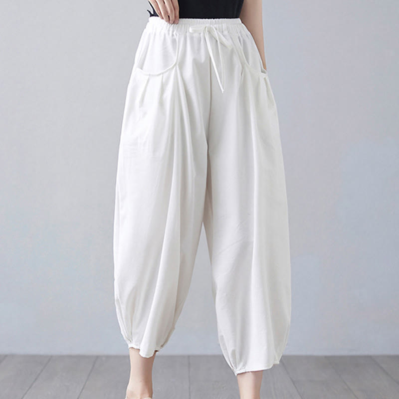 Pantaloni harem da donna in cotone e lino con tasche, Buddha Stones, modello estivo semplice e cropped - image 11
