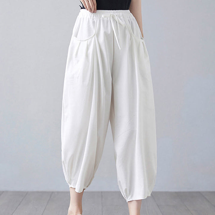 Pantaloni harem da donna in cotone e lino con tasche, Buddha Stones, modello estivo semplice e cropped - image 11