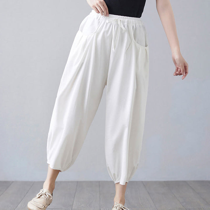 Pantaloni harem da donna in cotone e lino con tasche, Buddha Stones, modello estivo semplice e cropped - image 8