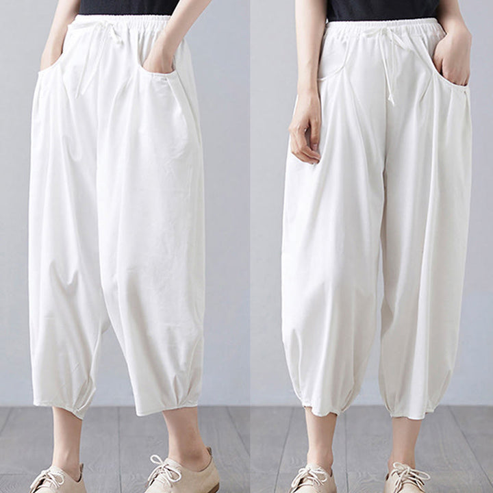 Pantaloni harem da donna in cotone e lino con tasche, Buddha Stones, modello estivo semplice e cropped - image 13