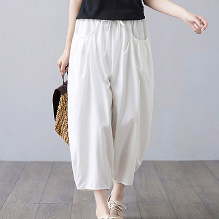 Pantaloni harem da donna in cotone e lino con tasche, Buddha Stones, modello estivo semplice e cropped - image 12