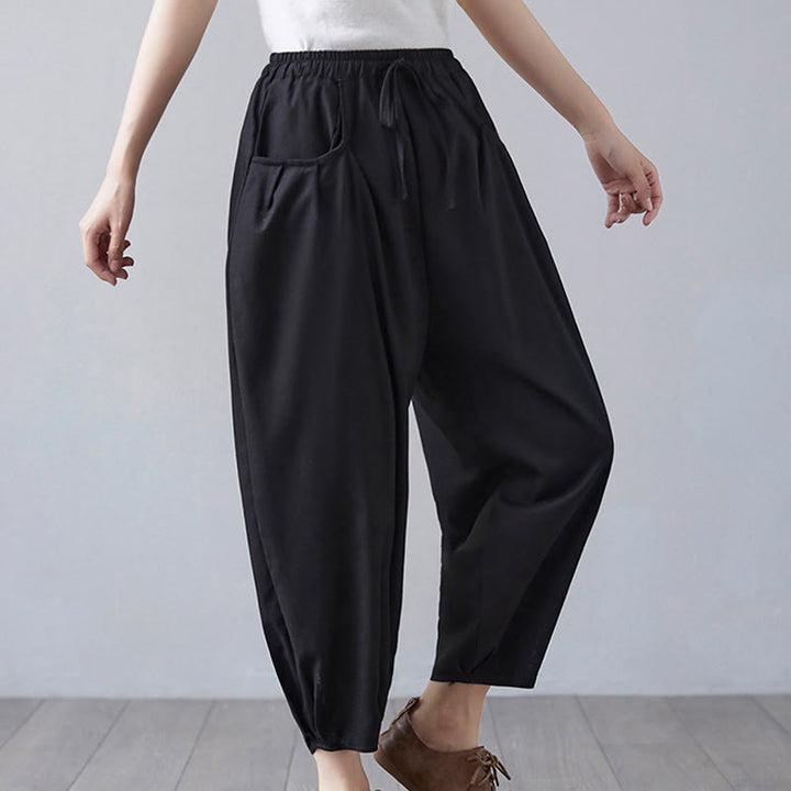 Pantaloni harem da donna in cotone e lino con tasche, Buddha Stones, modello estivo semplice e cropped - image 19
