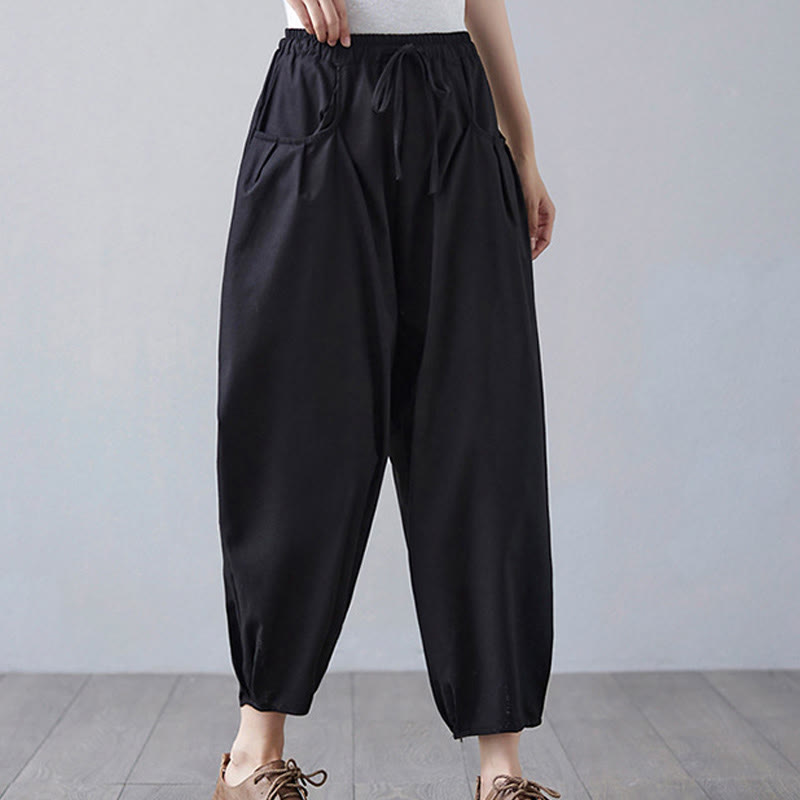 Pantaloni harem da donna in cotone e lino con tasche, Buddha Stones, modello estivo semplice e cropped - image 15