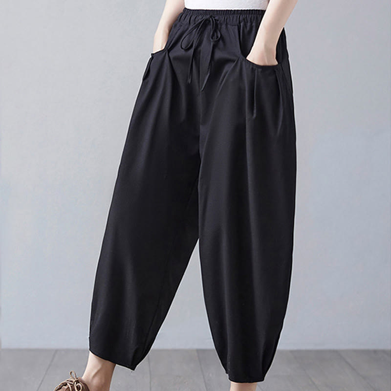 Pantaloni harem da donna in cotone e lino con tasche, Buddha Stones, modello estivo semplice e cropped - image 16
