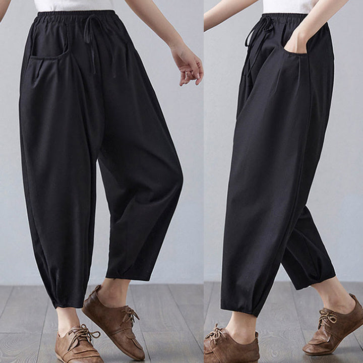 Pantaloni harem da donna in cotone e lino con tasche, Buddha Stones, modello estivo semplice e cropped - image 19