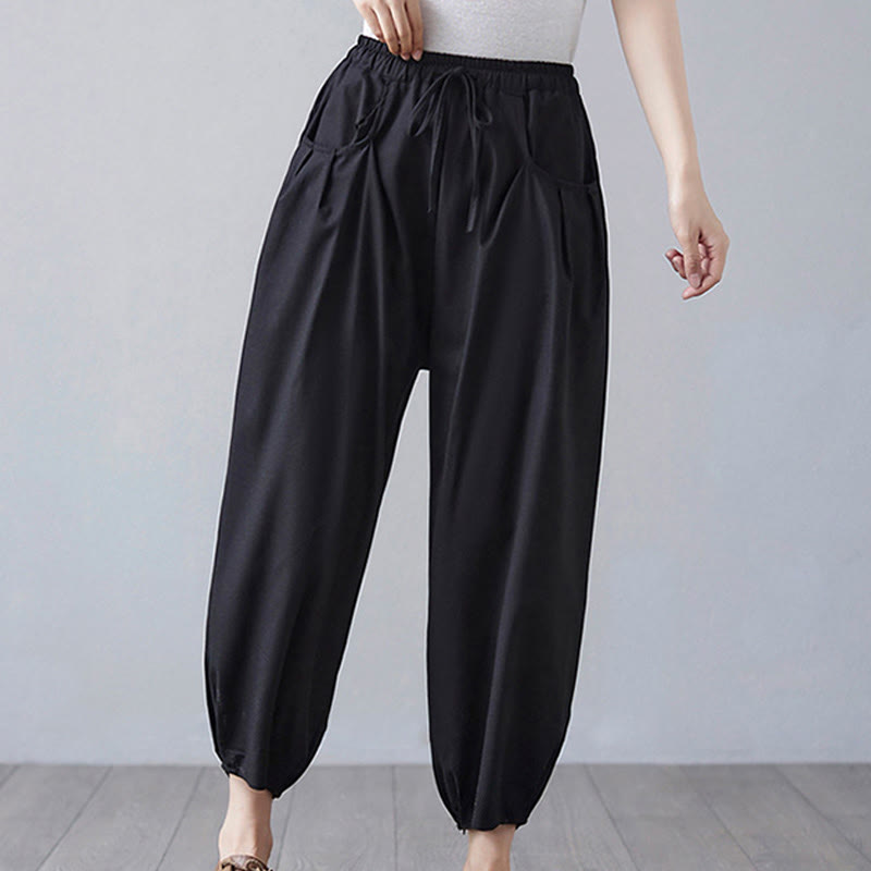 Pantaloni harem da donna in cotone e lino con tasche, Buddha Stones, modello estivo semplice e cropped - image 18
