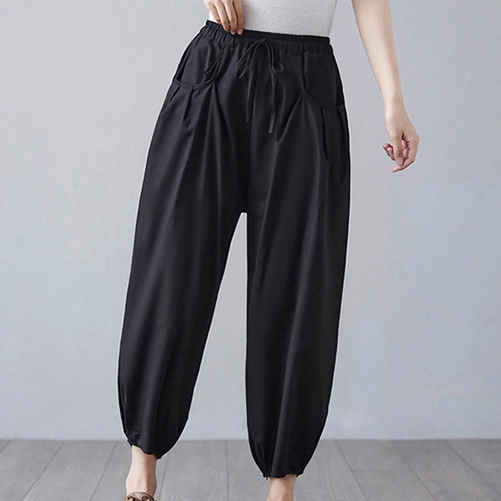 Pantaloni harem da donna in cotone e lino con tasche, Buddha Stones, modello estivo semplice e cropped - image 18