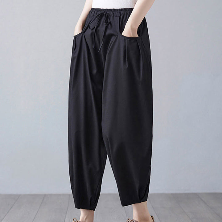 Pantaloni harem da donna in cotone e lino con tasche, Buddha Stones, modello estivo semplice e cropped - image 17