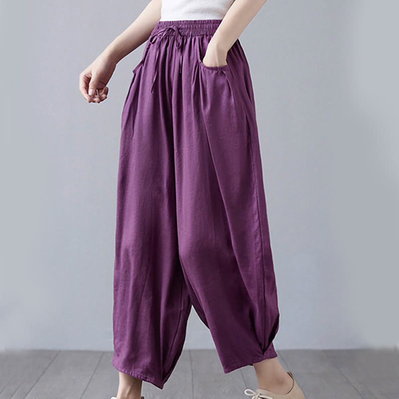 Pantaloni harem da donna in cotone e lino con tasche, Buddha Stones, modello estivo semplice e cropped - image 25